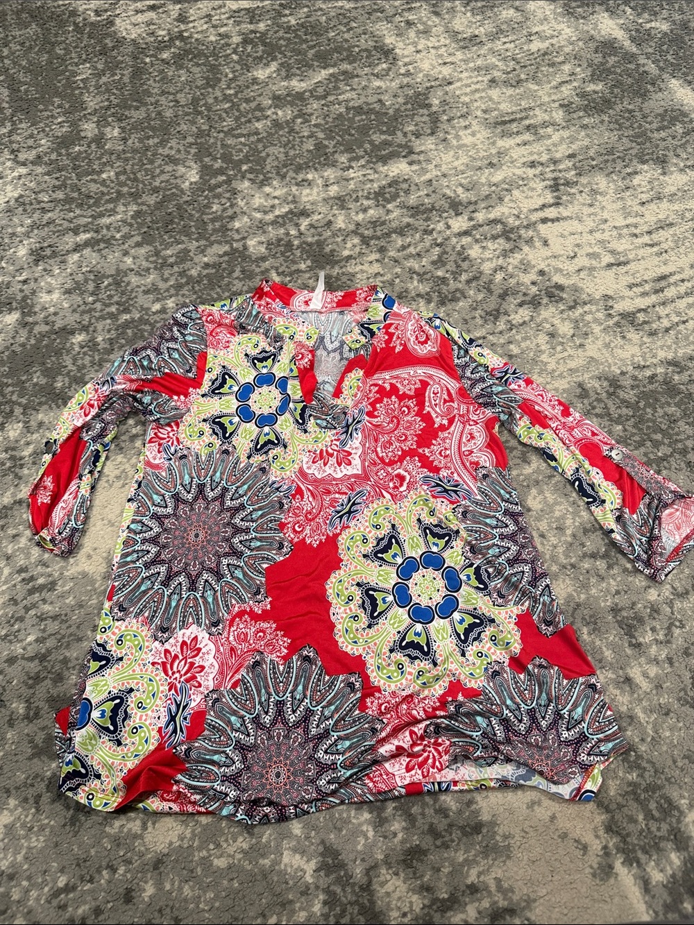 Honeyme Red Floral Medallion Tunic Top
